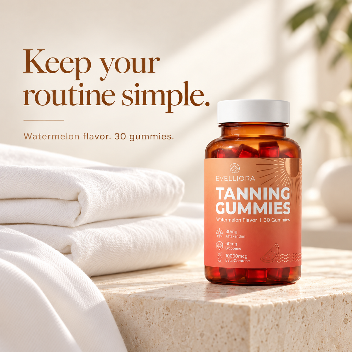 Evelliora Tanning Gummies — clean linen